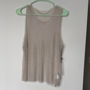 Haute Monde Beige Mesh Tank Top